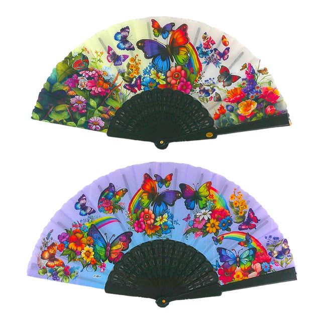 RAINBOW BUTTERFLY FOLDING HAND FAN 0378 (12PC)