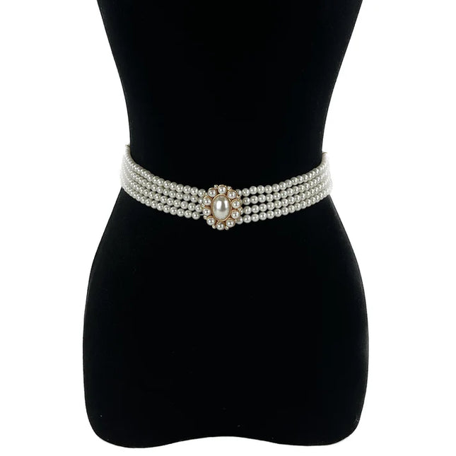 PEARL N RHINESTONE FLOWER BUCKLE BELT 0506-13 (12PC)