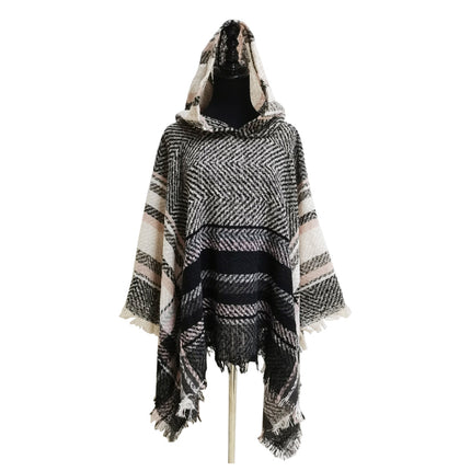 VINTAGE STYLED PLAID HOODIE PONCHO PO21023 (6PC)