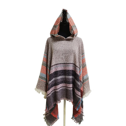 VINTAGE STYLED PLAID HOODIE PONCHO PO21023 (6PC)