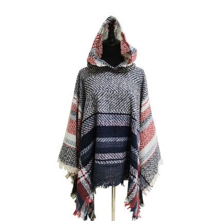 VINTAGE STYLED PLAID HOODIE PONCHO PO21023 (6PC)