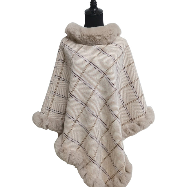 PLAID PATTERN FUR PONCHO P513-37 (3PC)