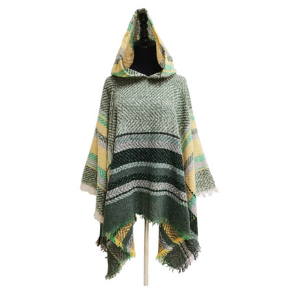 VINTAGE STYLED PLAID HOODIE PONCHO PO21023 (6PC)