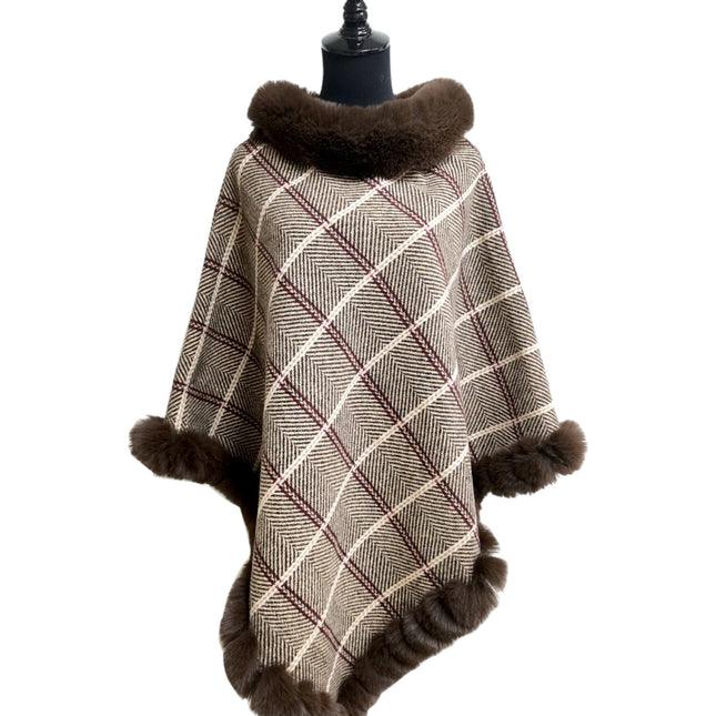 PLAID PATTERN FUR PONCHO P513-37 (3PC)