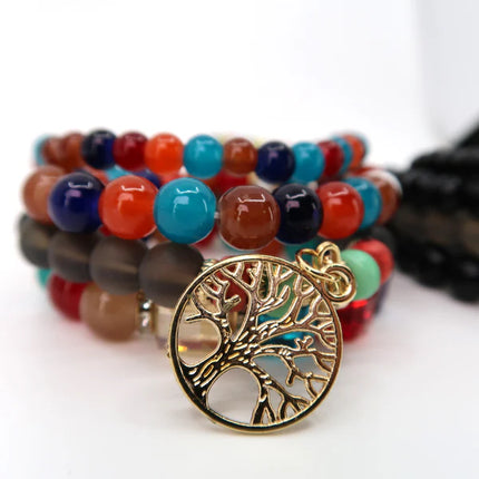 TREE CHARM GLASS BEAD BRACELET BR2521-64 (12PC)