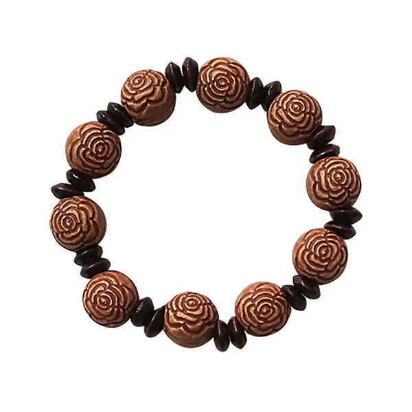 WOODEN FLOWER BALL BRACELET BR2908-16 (12PC)