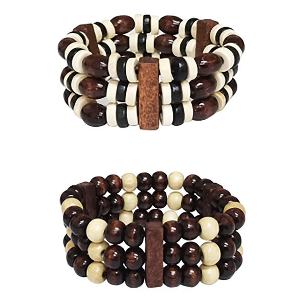 WOODEN 3 ROW BRACELET BR2908-3 (12PC)