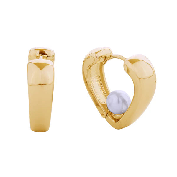 14K GOLD DIPPED PEARL HEART HUGGIE EARRING SJE310626 (12PAIR)