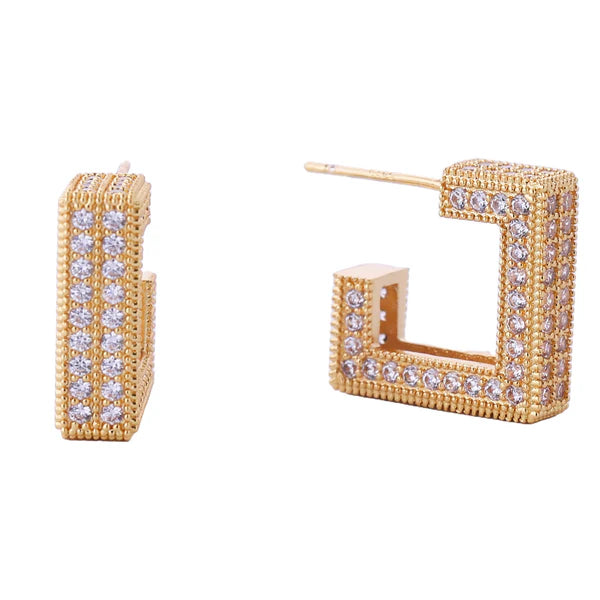 14K GOLD DIPPED CZ SQUARE POST EARRING SJE310698 (12PAIR)