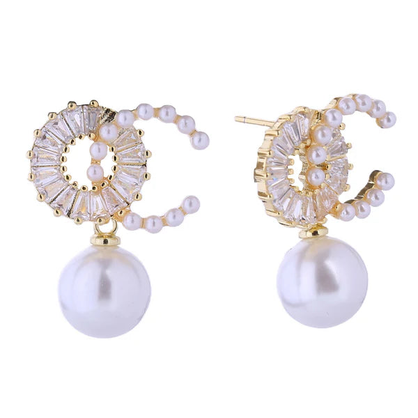 14K GOLD DIPPED CZ PEARL DROP EARRING 310710 (12PAIR)