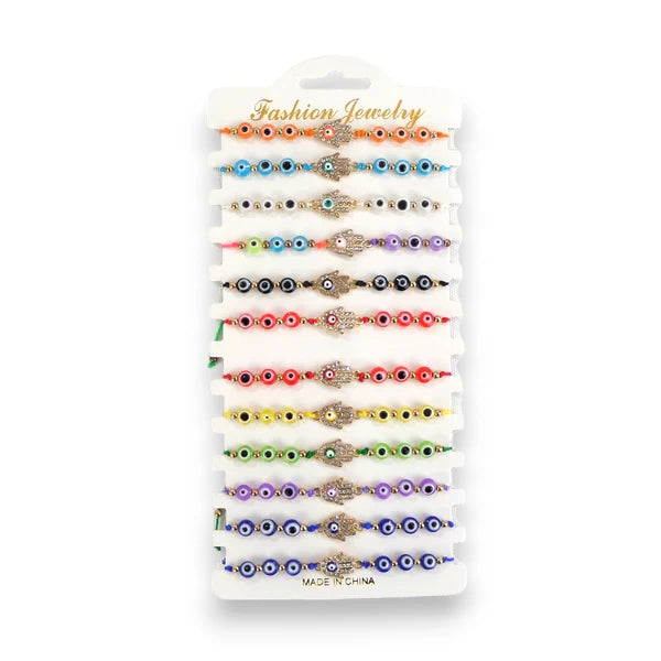 BEAD EVIL EYE CHARM ADJUSTABLE BRACELET BR3724-3 (12PC)