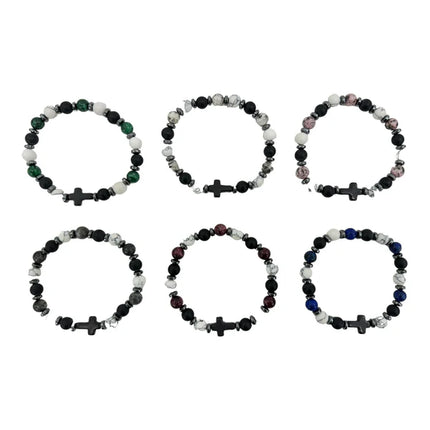 NATURAL STONE CROSS BRACELET BR4220-4 (12PC)