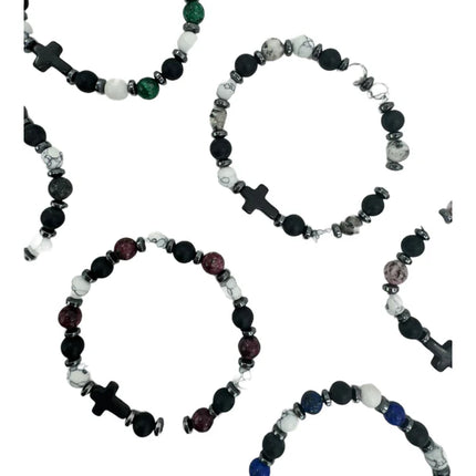 NATURAL STONE CROSS BRACELET BR4220-4 (12PC)