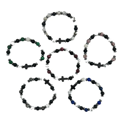 NATURAL STONE CROSS BRACELET BR4220-4 (12PC)