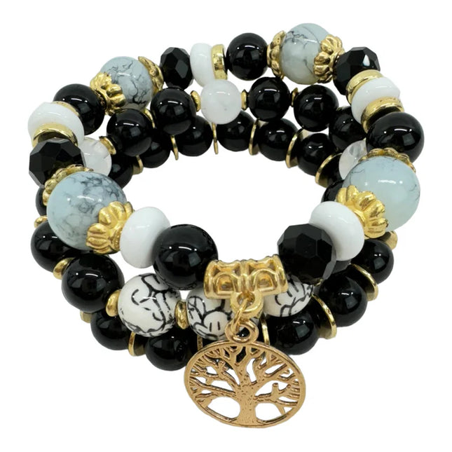 NATURAL STONE THE TREE OF LIFE CHARM BRACELET SET BR4228-11 (12PC)