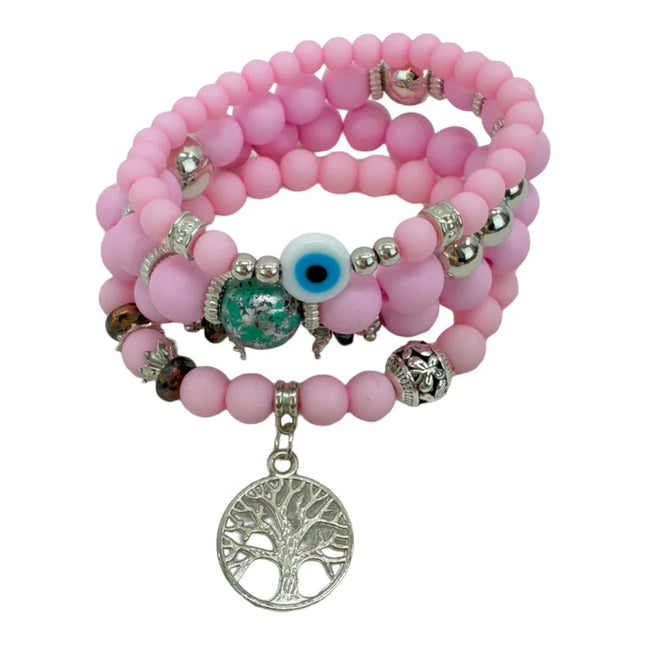 NATURAL STONE EVIL EYE BRACELET SET BR4228-12 (12PC)