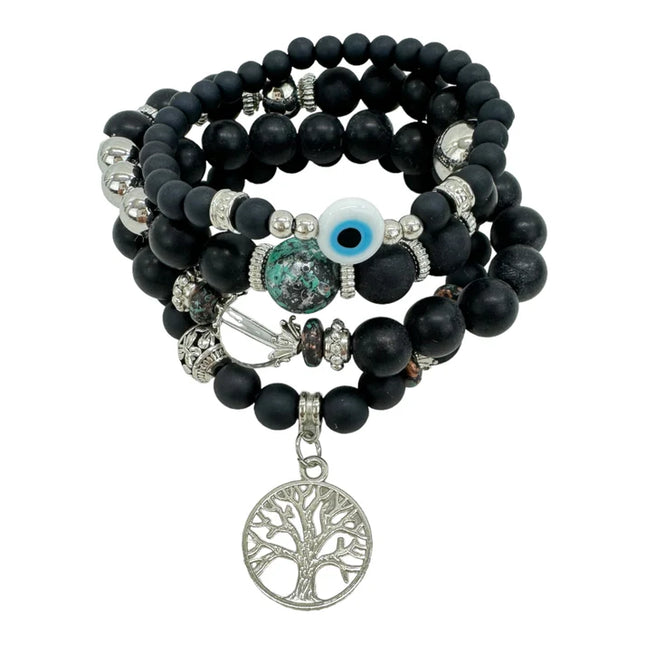 NATURAL STONE EVIL EYE BRACELET SET BR4228-12 (12PC)