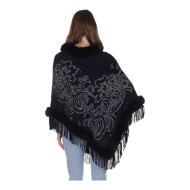 LEAF PATTERN PEARL DECO FUR FRINGED PONCHO PO513-27 (6PC)