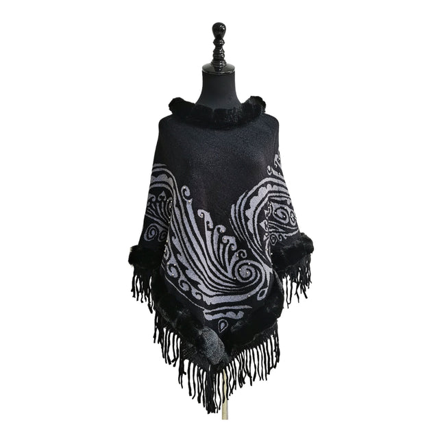 PAISLEY PATTERN FUR FRINGED PONCHO 513-26 (6PC)