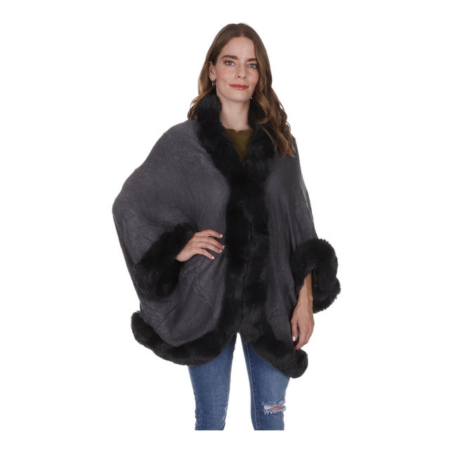 Women's Solid Color Shawl with Fur neck and side P3115 (6PC)