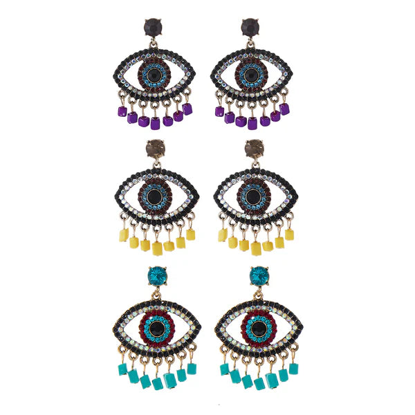 RHINESTONE BEAD EVIL EYE EARRING ER904-10 (12 PCS)