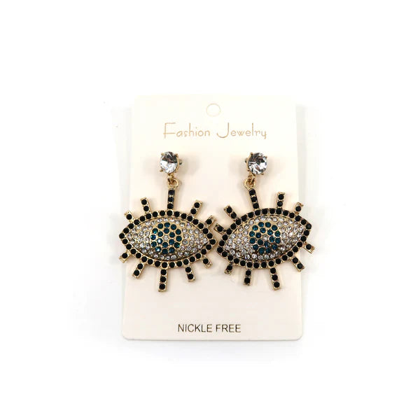 RHINESTONE EVIL EYE EARRING ER904-15(12PCS)