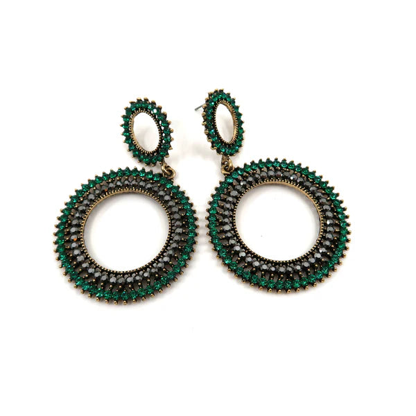 RHINESTONE CIRCLE DROP HOOP EARRING ER904-17