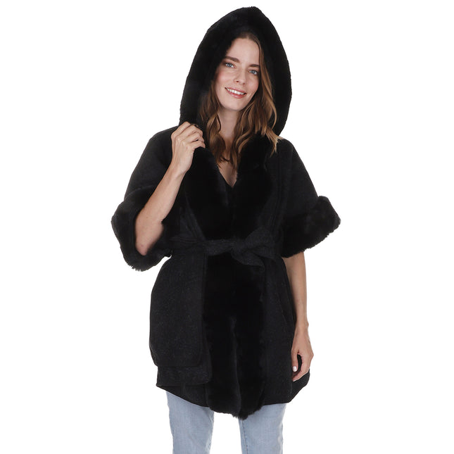 FAUX FUR HOODIE SHAWL P3802(6PC)