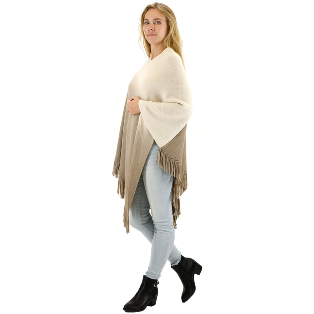 TWO TONE GRADIENT FRINGED PONCHO 316 (6PC)