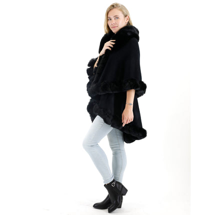 SOLID COLOR FUR DOUBLE LAYER PONCHO SH925 (6PC)