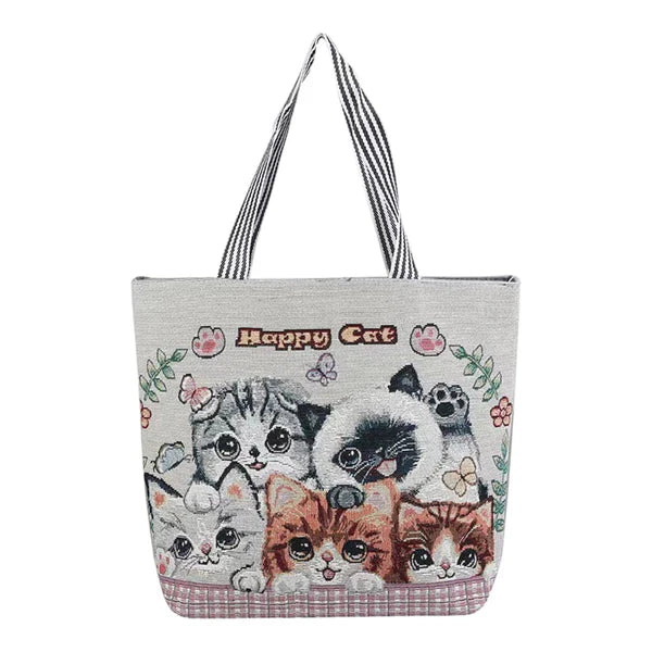 HAPPY CAT EMBROIDERY TOTE BAG BG315-5 (12PC)