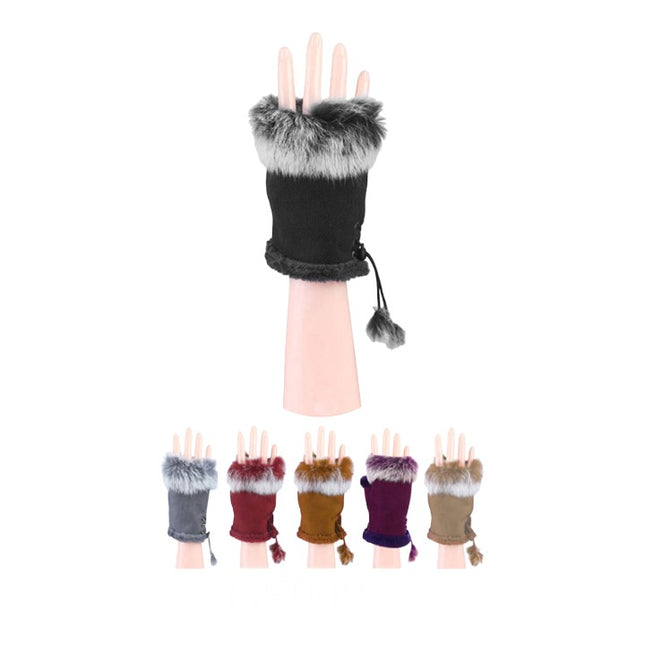 WOMEN'S FUR FINGERLESS GLOVES GE902-1 (12PAIR)