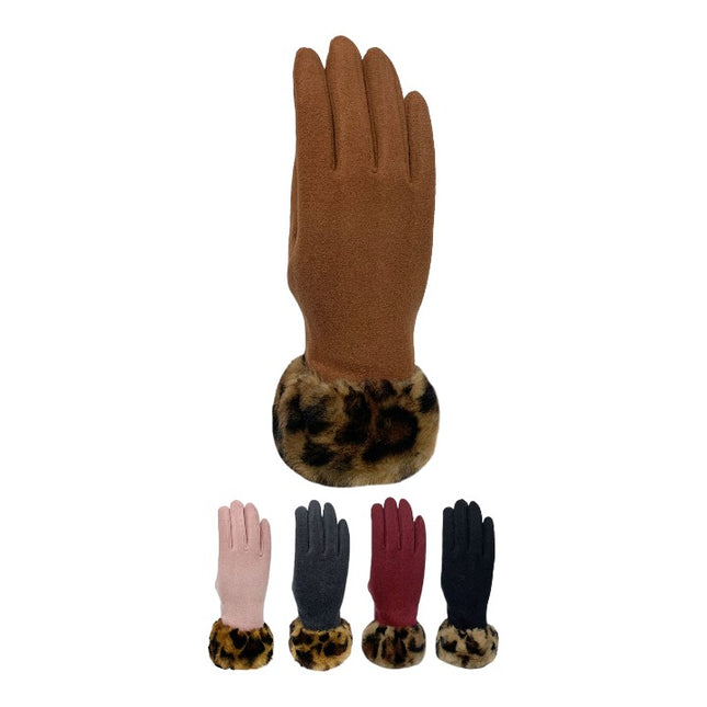 WOMEN'S FUR LEOPARD GLOVES GL151 (12PAIR)