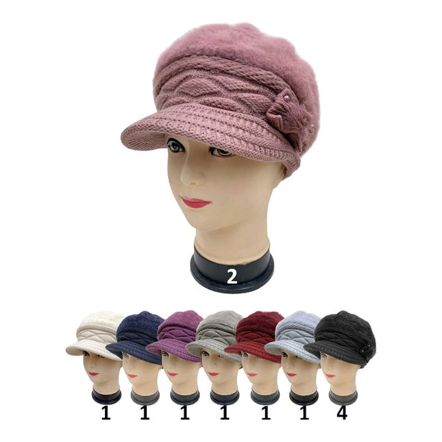 WOMEN'S FUR VISOR KNITTED HAT H15-23 (12PC)