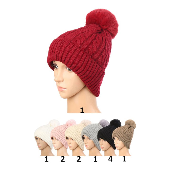 POM POM KNITTED BEANIE H20-11 (12PC)