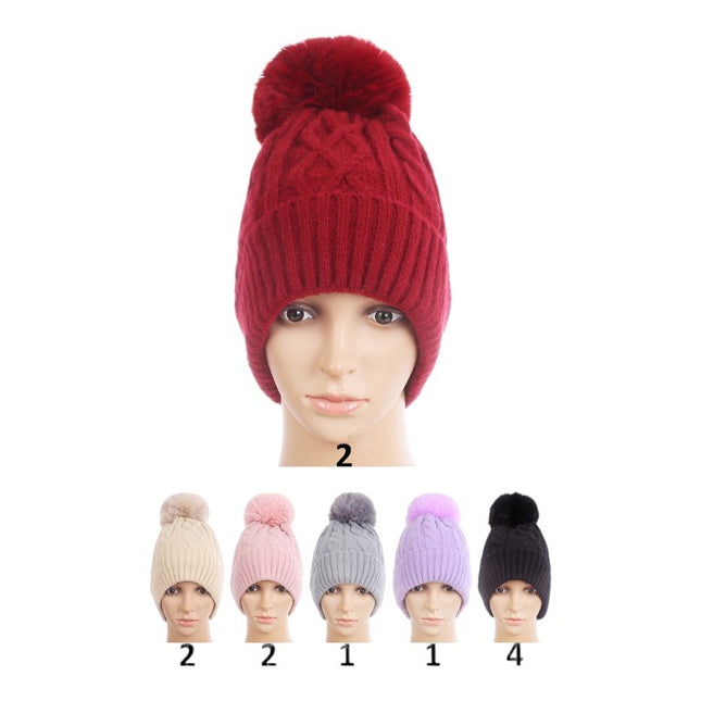 POM POM KNITTED BEANIE H20-21 (12PC)