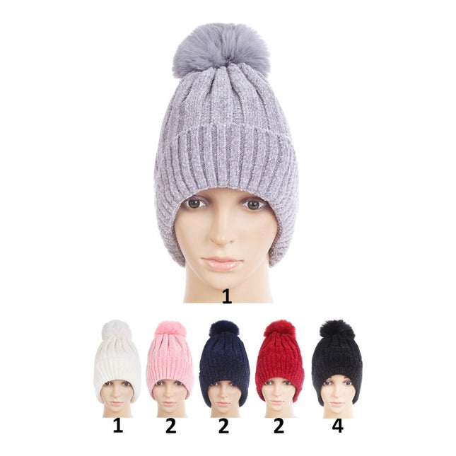 POM POM KNITTED BEANIE H21-6 (12PC)