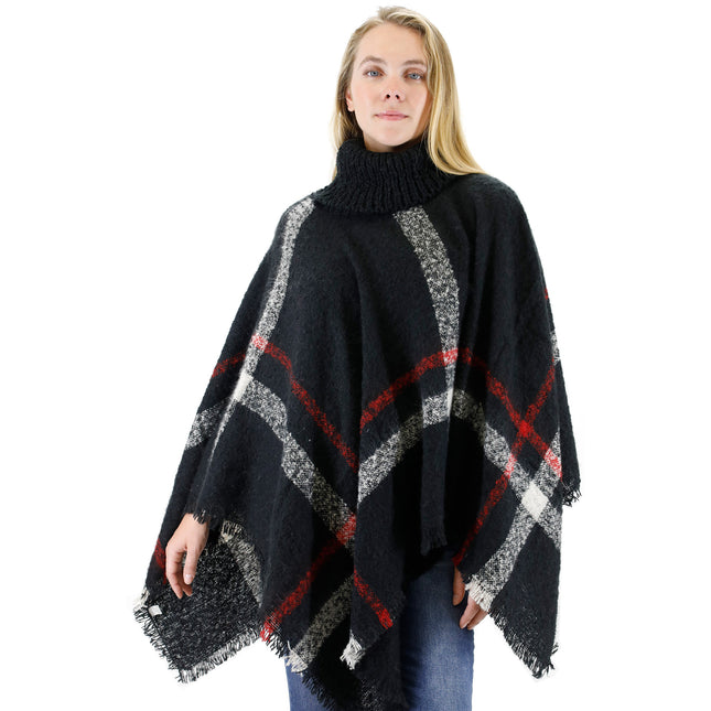 VINTAGE STYLED PLAID PONCHO P162-1 (12PC)