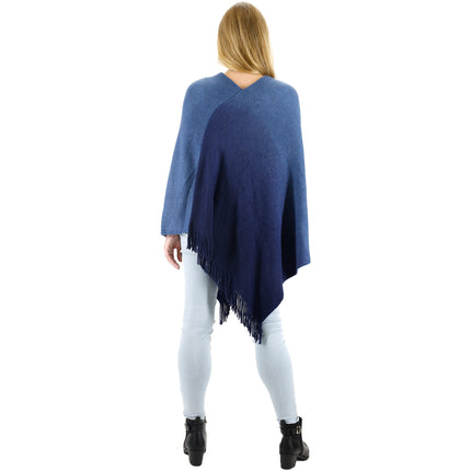 TWO TONE GRADIENT FRINGED PONCHO 316 (6PC)