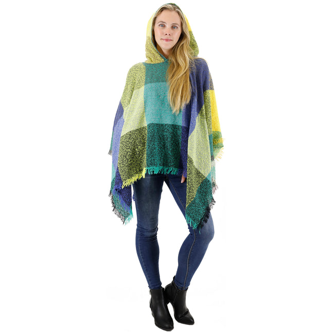 VINTAGE STYLED BLOCK PATTERN HOODIE PONCHO PO21027 (6PC)