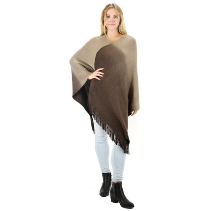 TWO TONE GRADIENT FRINGED PONCHO 316 (6PC)