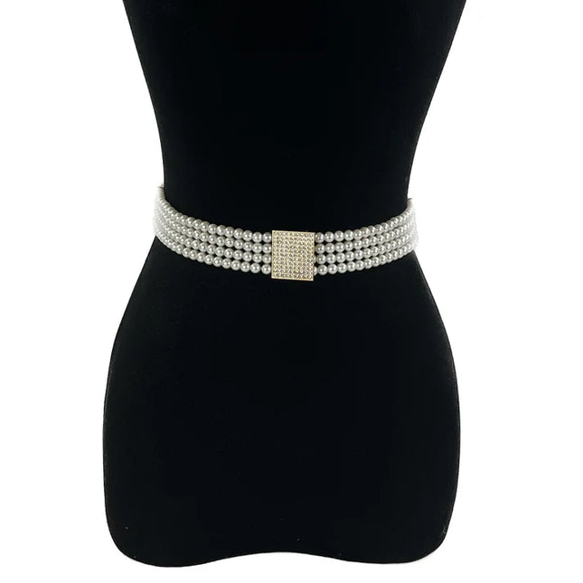 PEARL N RHINESTONE SQUARE BUCKLE BELT 0506-10 (12PC)