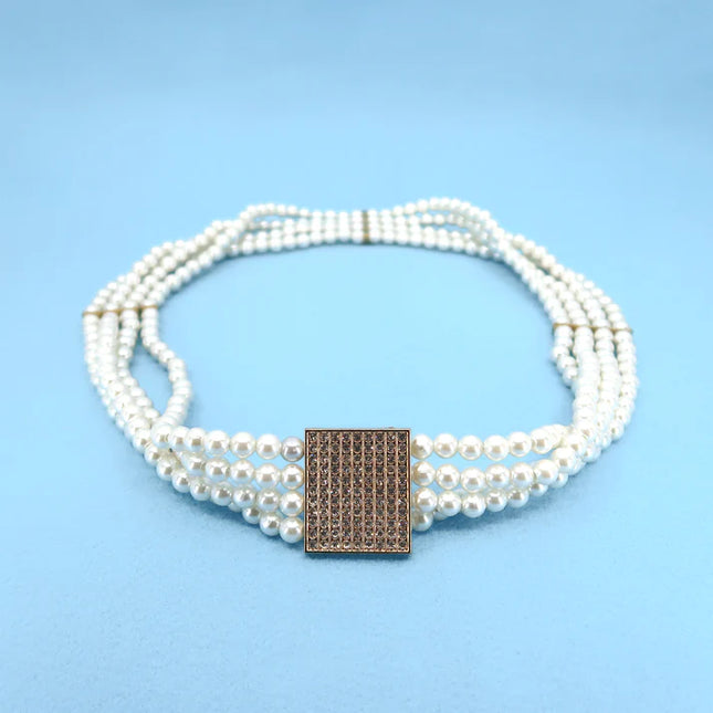 PEARL N RHINESTONE SQUARE BUCKLE BELT 0506-10 (12PC)