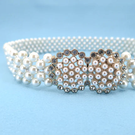 PEARL N RHINESTONE FLOWER BUCKLE BELT 0506-8 (12PC)