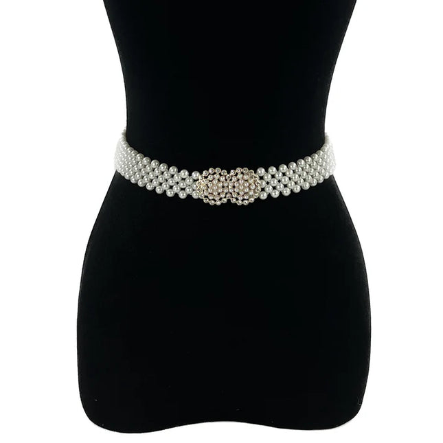 PEARL N RHINESTONE FLOWER BUCKLE BELT 0506-8 (12PC)