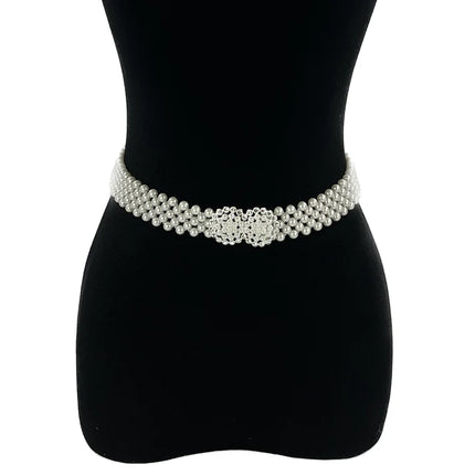 PEARL N RHINESTONE FLOWER BUCKLE BELT 0506-8 (12PC)