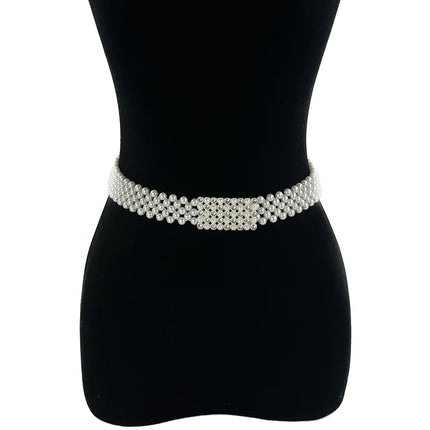 PEARL N RHINESTONE RECTANGLE BUCKLE BELT 0506-9 (12PC)