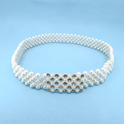 PEARL N RHINESTONE RECTANGLE BUCKLE BELT 0506-9 (12PC)