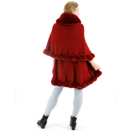 SOLID COLOR FUR DOUBLE LAYER PONCHO SH925 (6PC)