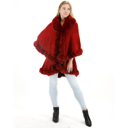 SOLID COLOR FUR DOUBLE LAYER PONCHO SH925 (6PC)